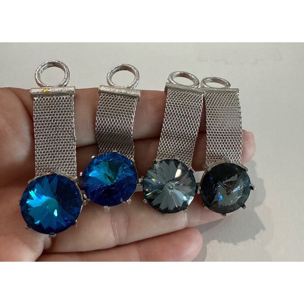 Vintage mesh cufflinks,  Blue Black Rivoli Glass stones 2 pair